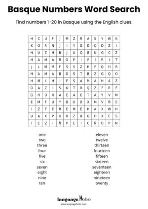 Basque numbers word search