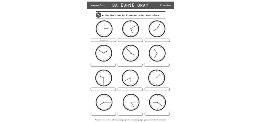 Sa është ora? Worksheet: Learn to tell the time in Albanian [FREE PDF Download]