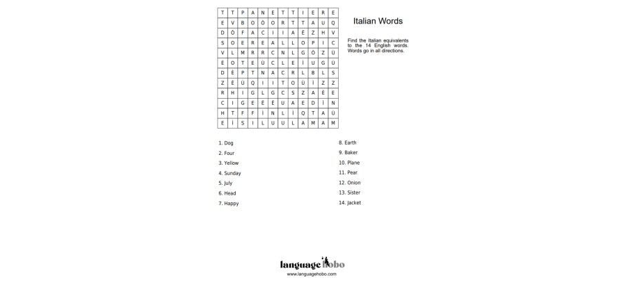 Italian Word Search Puzzle [FREE PDF DOWNLOAD]
