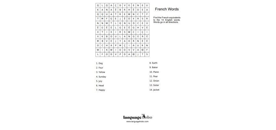 French Word Search Puzzle [FREE PDF DOWNLOAD]