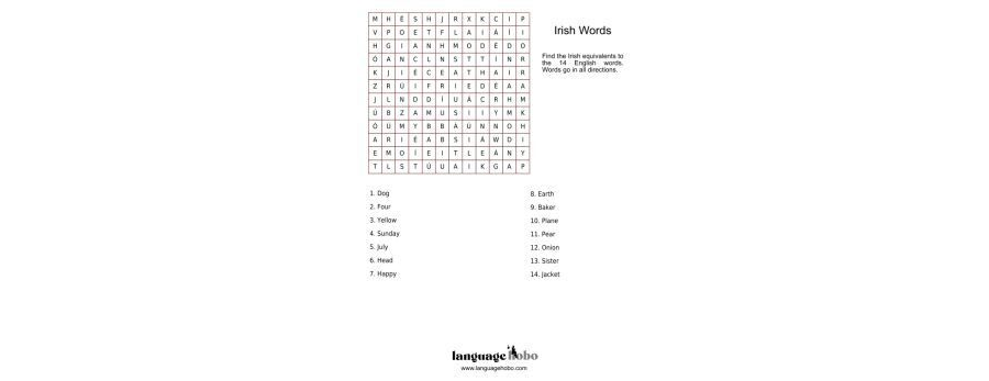 Irish Gaelic Word Search Puzzle [FREE PDF DOWNLOAD]