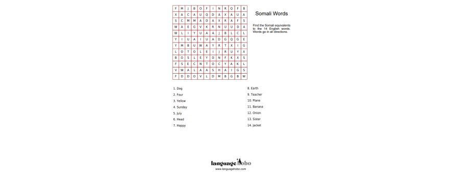 Somali Word Search Puzzle [FREE PDF DOWNLOAD]