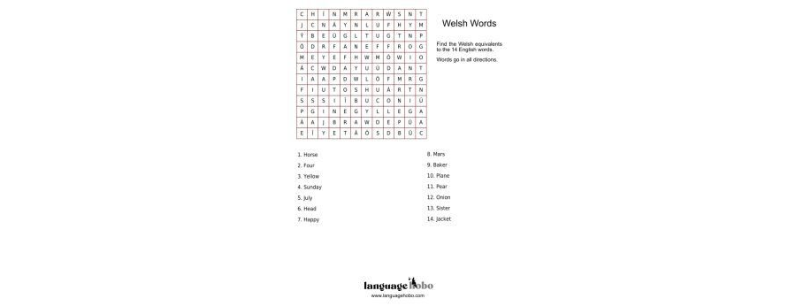 Welsh Word Search Puzzle [FREE PDF DOWNLOAD]
